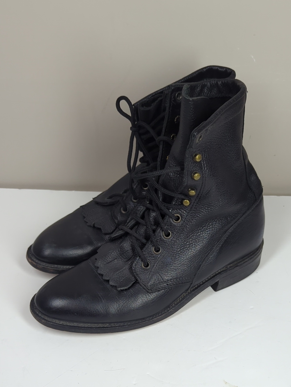 Vintage Silver Rebel Made in Canada Black Leather Kiltie Lace Up Boots Men's 8